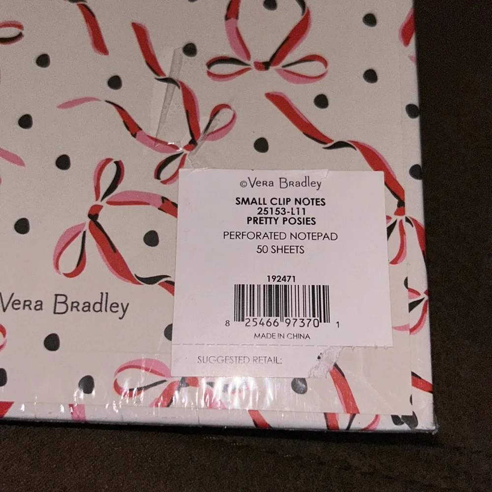 NWT VERA BRADLEY SMALL CLIP NOTES PRETTY POSIES 50 SHEETS